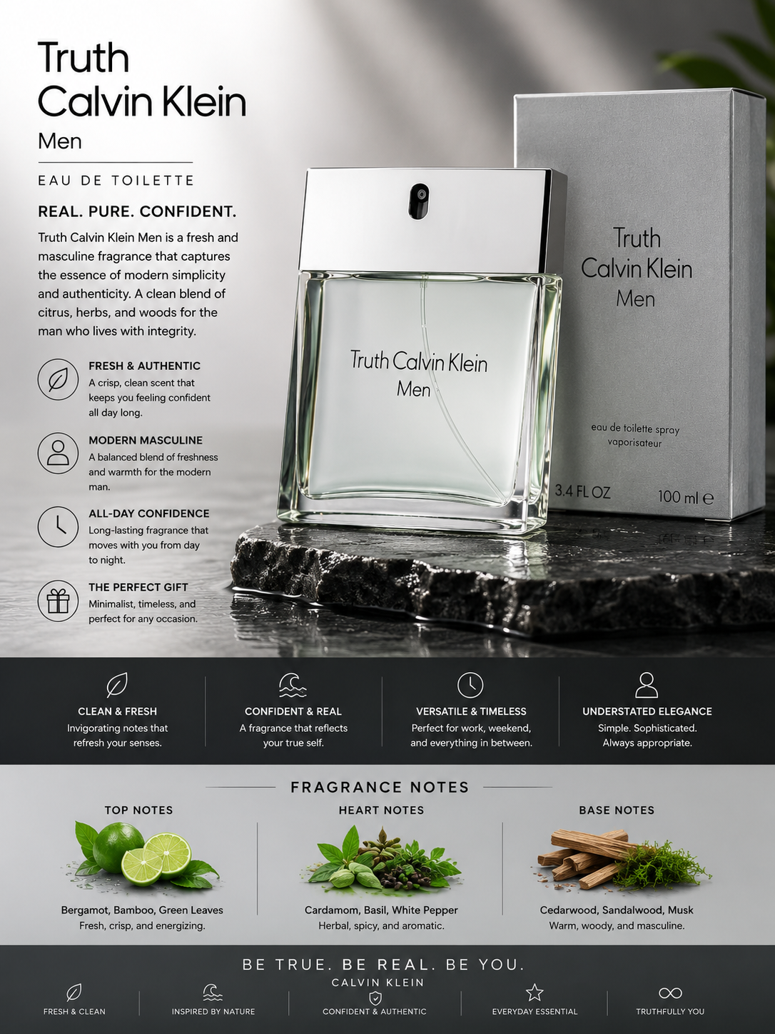Calvin Klein Truth Eau de Toilette 3.4 oz for Men