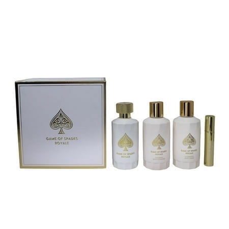 Jo Milano Game Of Spades Royale 4pc Set 3.4 oz Parfum Spr + 6.8 oz Cleanser + 6.8 oz Cream + 8 ml Atomizer