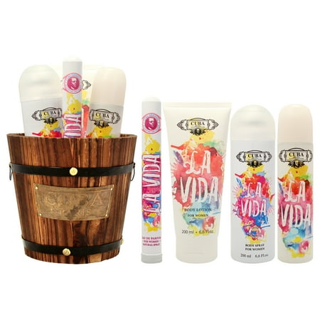 Cuba La Vida 4 pc. Set 3.3 oz Eau de Parfum Spray, 1.17 oz Eau de Parfum Spray, 6.6 oz Body Spray, 6.6 oz Body Lotion W