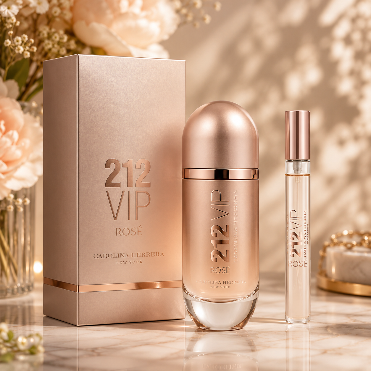 Carolina Herrera 212 Vip Rose Eau De Parfum 2.7 oz 2 Pc Set 2.7 Eau De Parfum Spray + 10 ml Travel Spray for Women