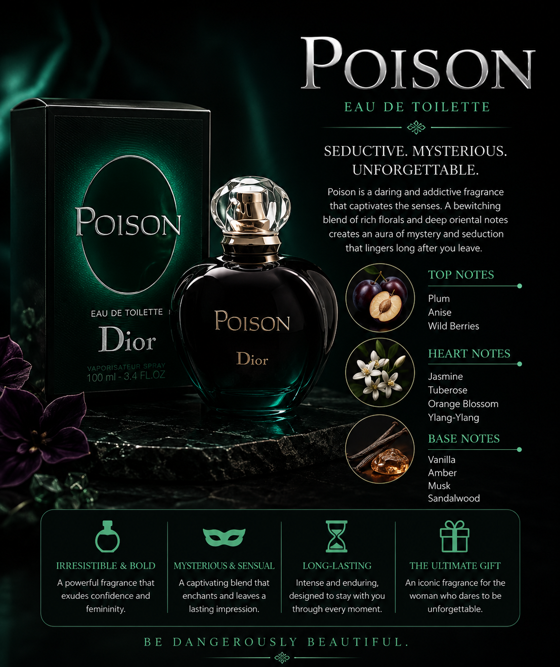 Dior Poison Christian Eau de Toilette 3.3 oz for Women