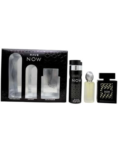 Lattafa Rave Now Eau De Parfum 3.4 oz 3 Pc Set 1.7 oz Hair Mist + 6.7 oz Deo Spray for Men