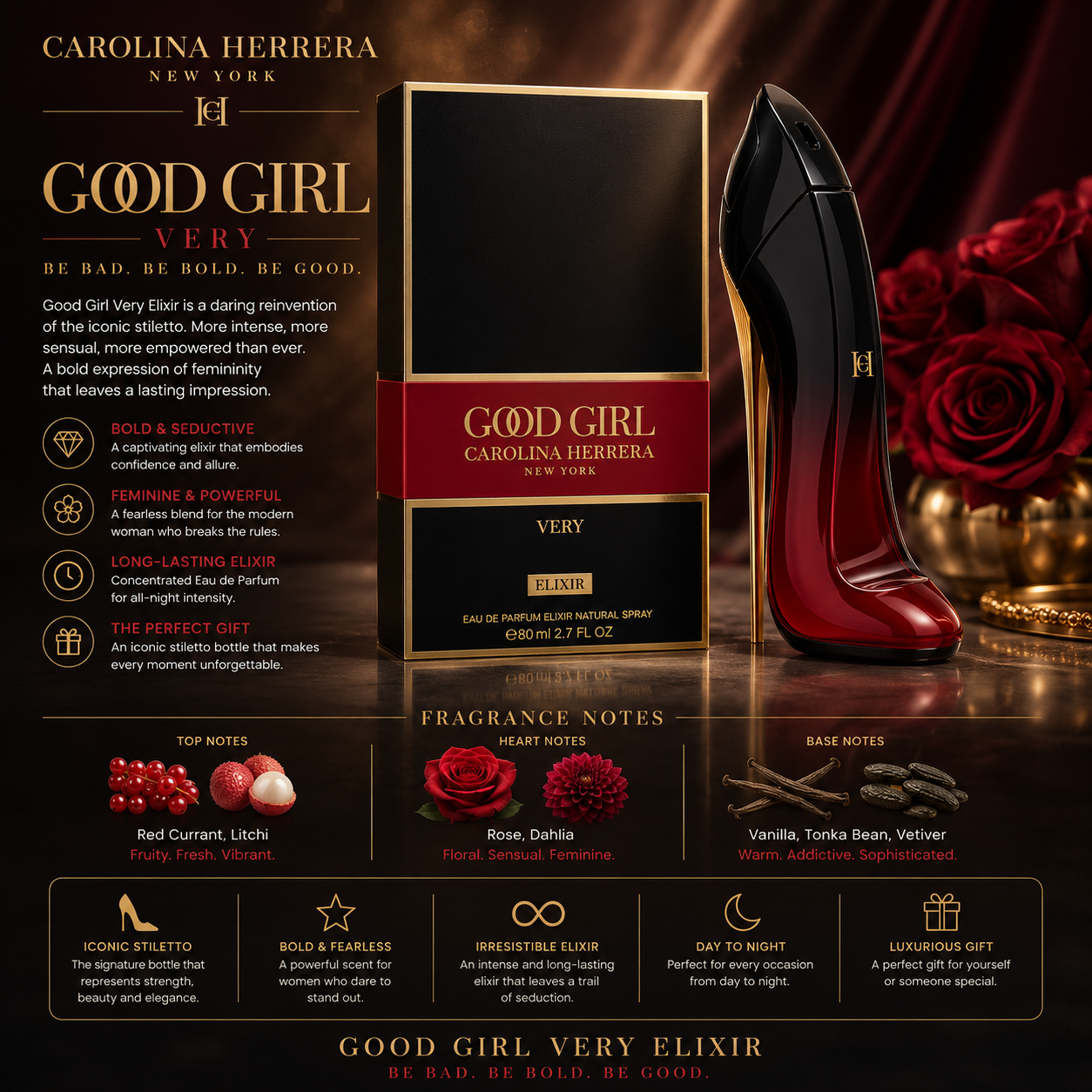 Carolina Herrera Very Good Girl Elixir Eau De Parfum 2.7 oz for Women