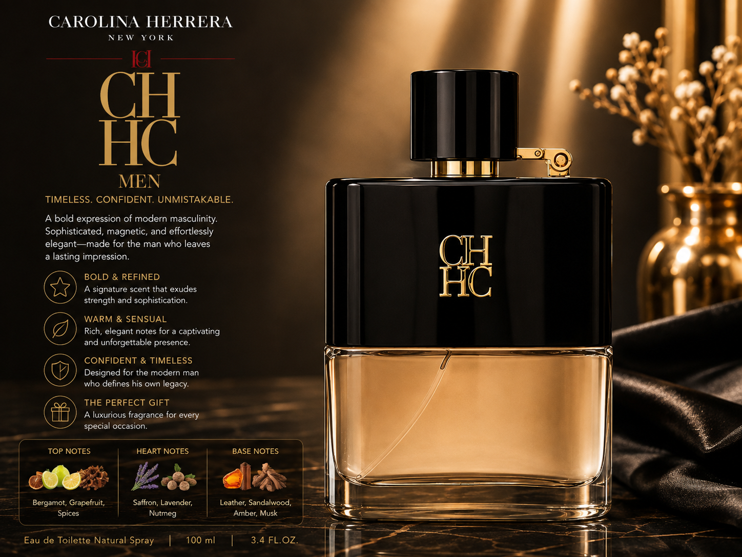 Carolina Herrera Ch Prive Hip Flask Eau De Toilette 3.4 oz for Men