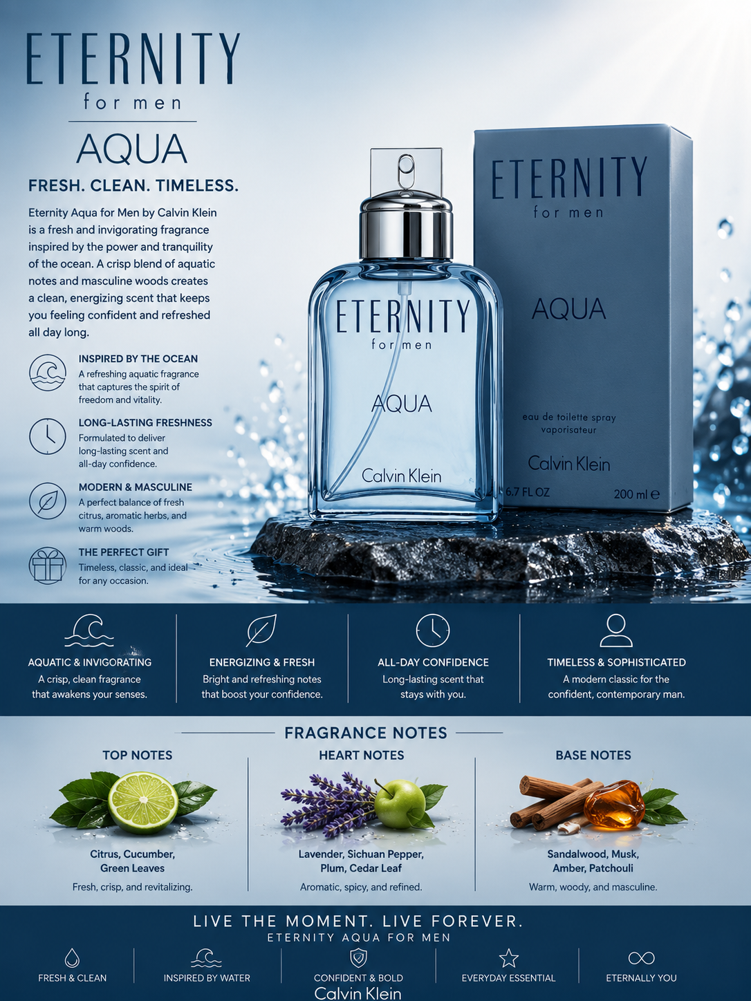 Eternity Aqua (Eau De Toilette 3.4 oz For Spray) for Men
