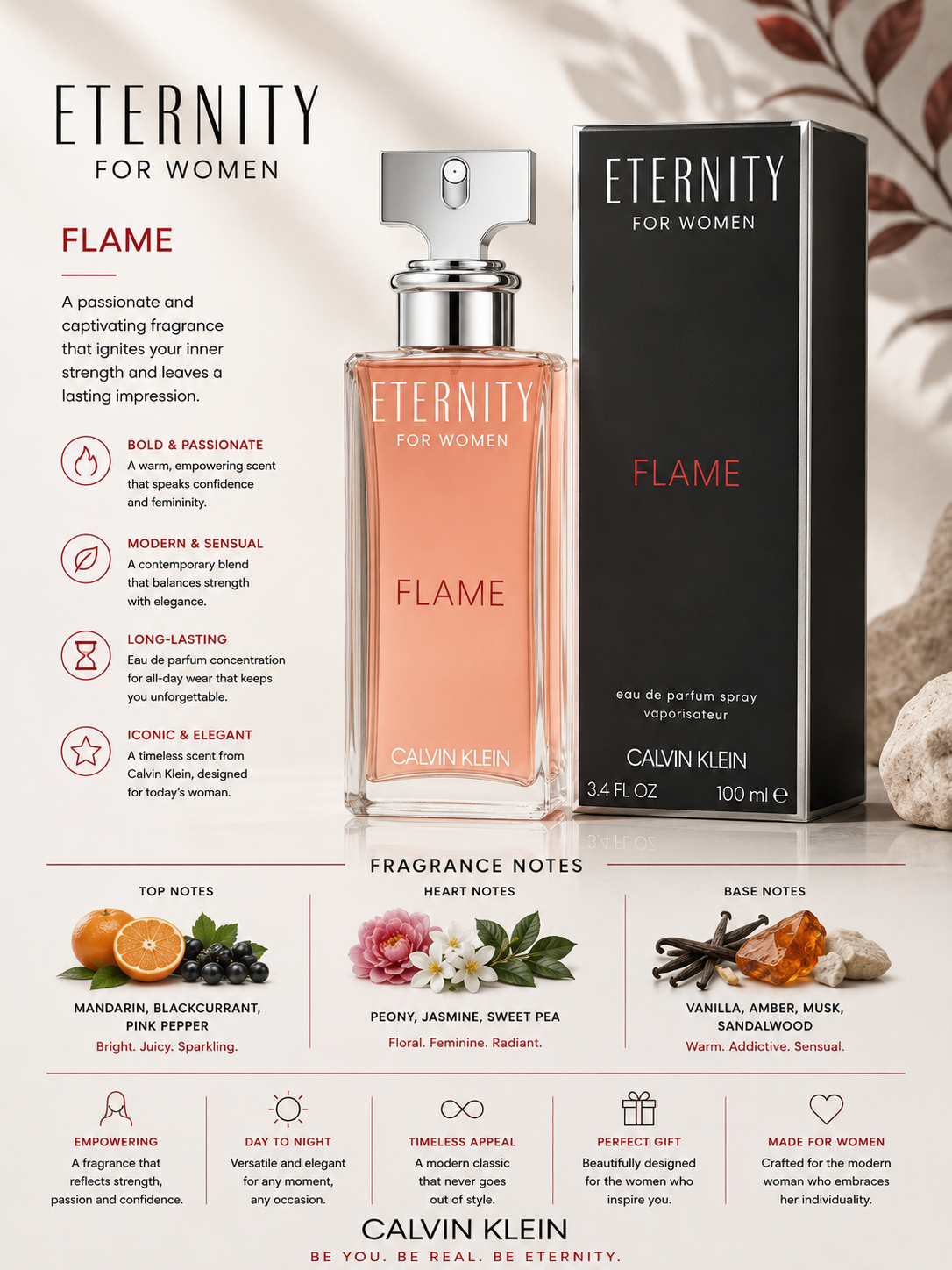 Calvin Klein Eternity Flame Eau de Parfum 3.4 oz for Women