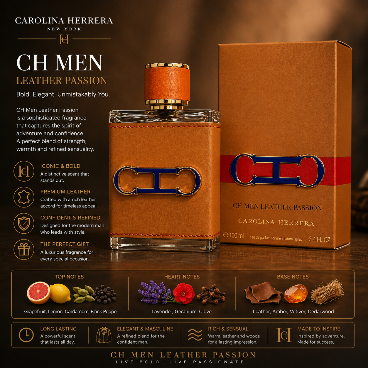 Carolina Herrera CH Pasion (Eau de Parfum 3.4 oz) for Men