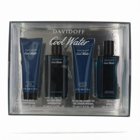 Cool Water 4pc Set 2.5 oz Eau De Toilette, 2.5 oz After Shave Balm, 2.5 oz Shower Gel, 2.5 oz After Shave Apres-rasage for Men