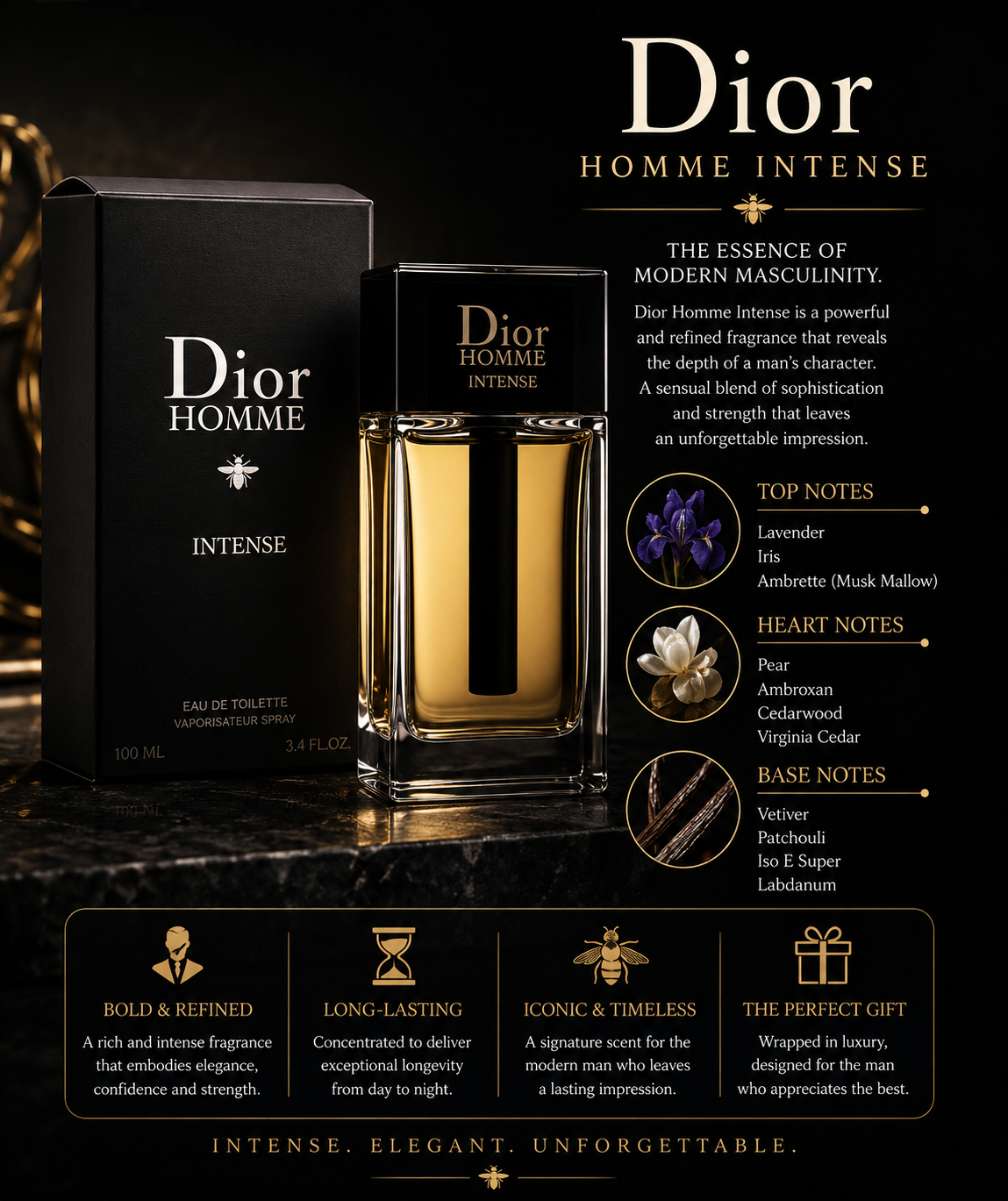 Dior Homme Intense 3.4 oz Eau de Parfum for for Men