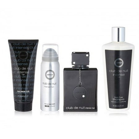 Armaf Club de Nuit Intense 4PC Gift Set for Men 3.6 oz Eau de Toilette, 1.7 oz Body Spray, 3.4 oz Shower Gel, 8.4 oz Shampoo