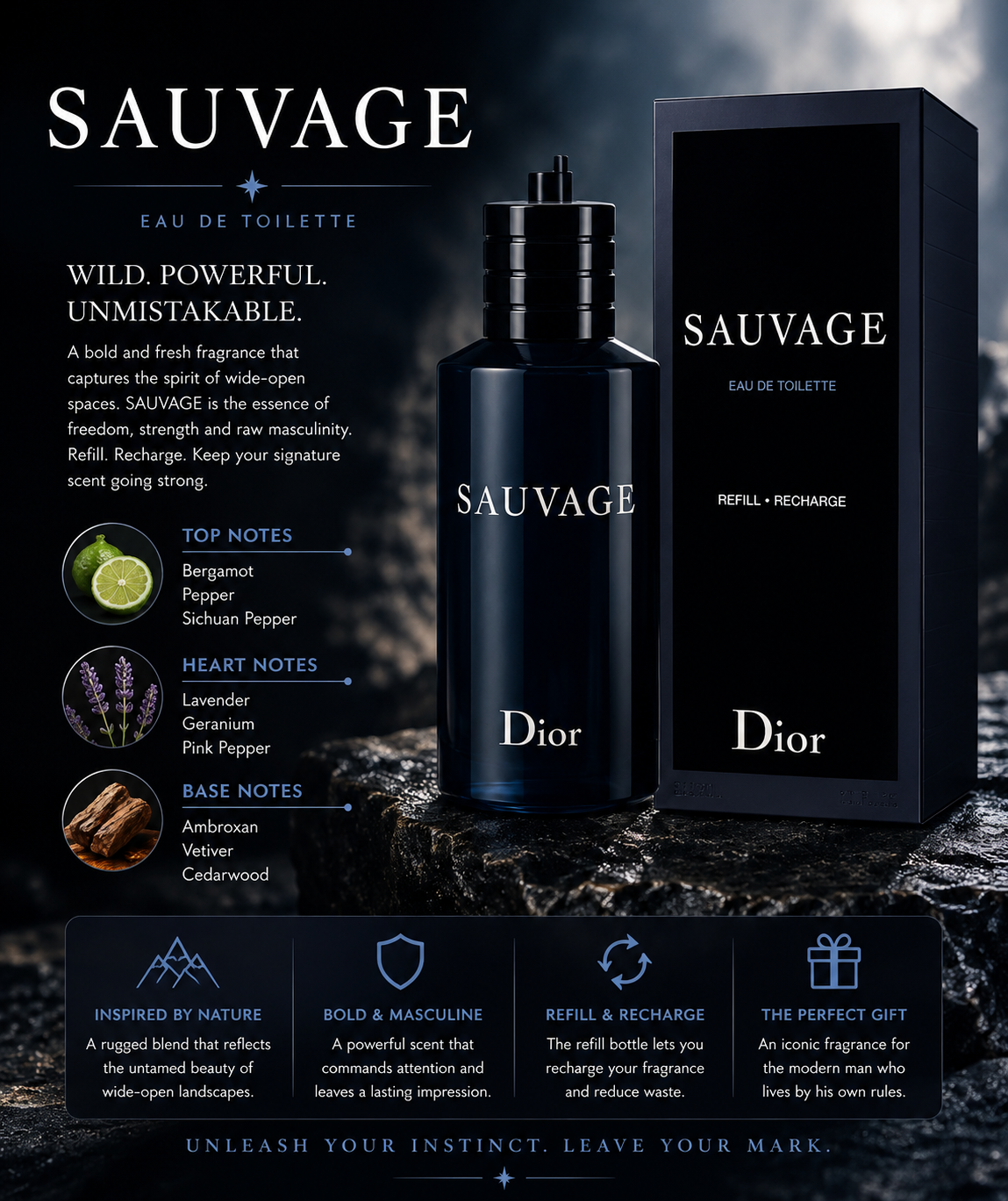 Dior Sauvage Eau de Toilette 10.4 oz for Men Refill