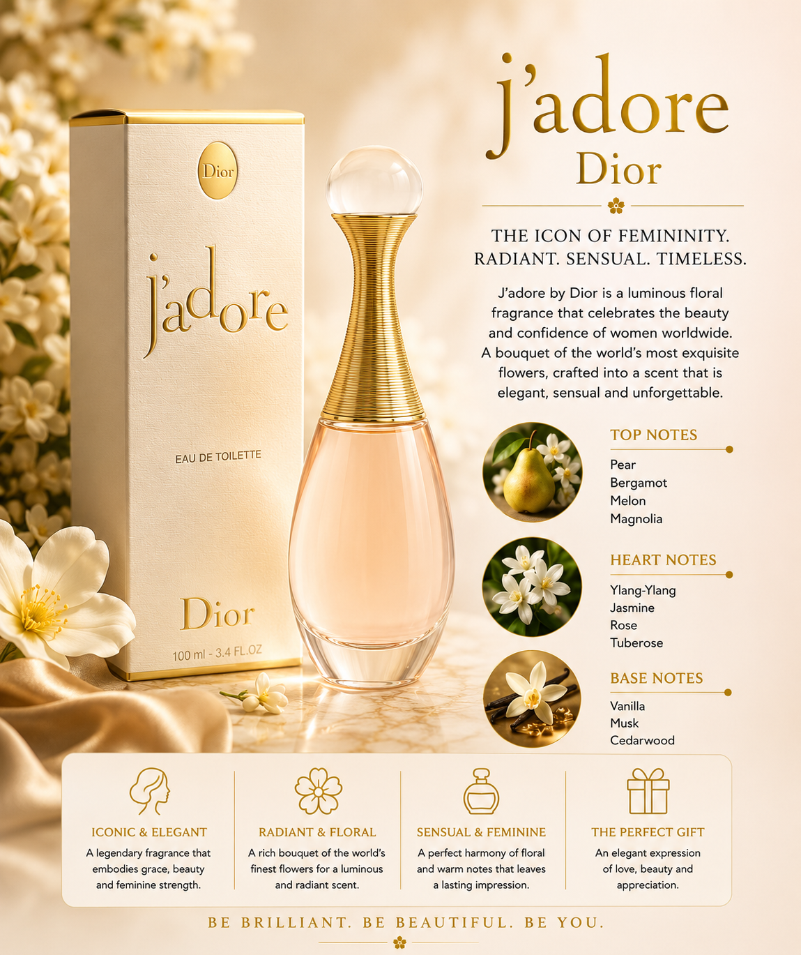 Dior J'adore Eau De Toilette 3.4 oz for Women