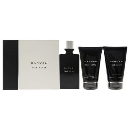 Carven Pour Homme 3.3 oz Eau de Toilette for Men 3PC Set 3.3 oz Eau de Toilette Spray, 3.3 oz After Shave Balm, 3.3 oz Bath & Shower Gel