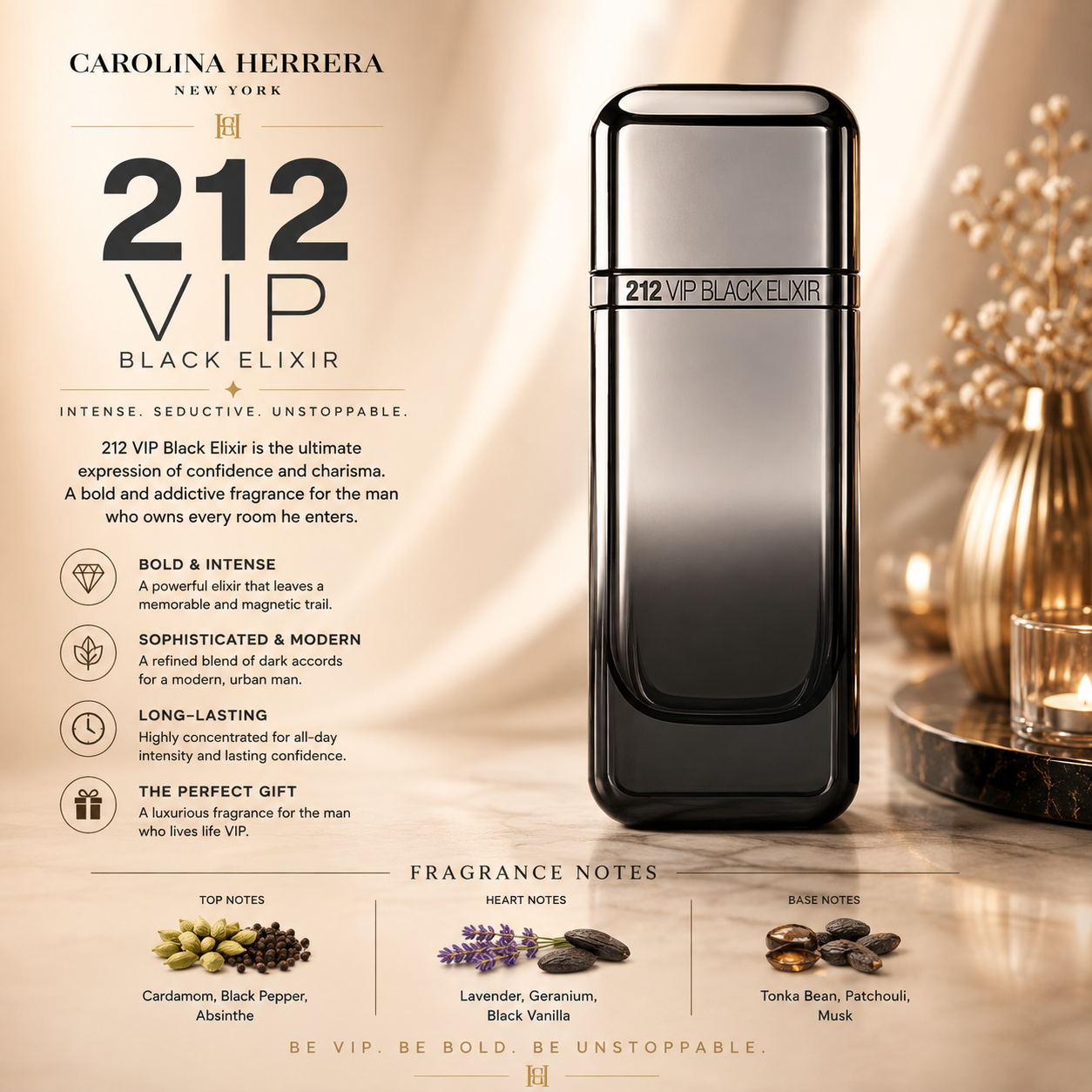 212 Vip Black Elixir Eau De Parfum 3.4 oz Limited Qty for Men