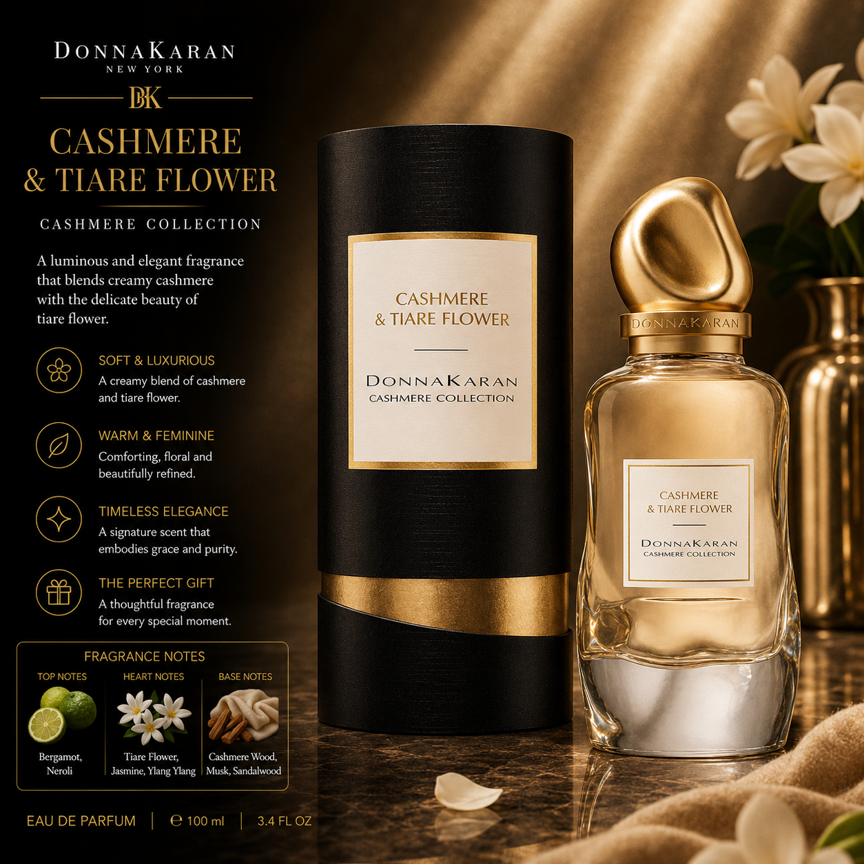 Donna Karan Cashmere & Tiare Flower Eau De Parfum 3.4 oz for Women