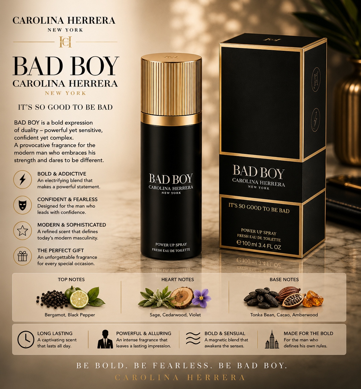 Carolina Herrera Bad Boy Eau de Toilette (Power Up Spray) 100 ml for Men