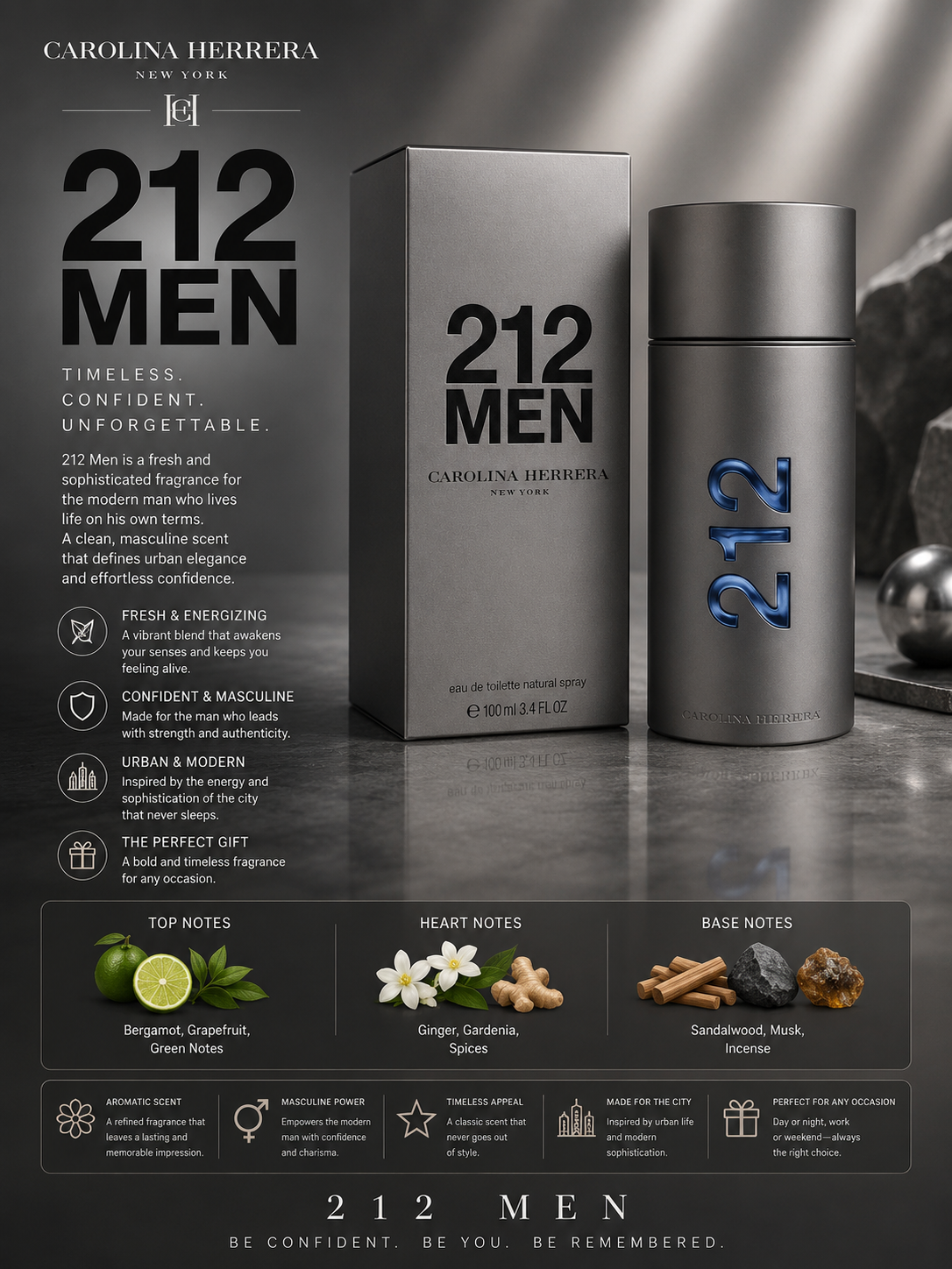Carolina Herrera 212 (Eau De Toilette 3.3 oz) for Men