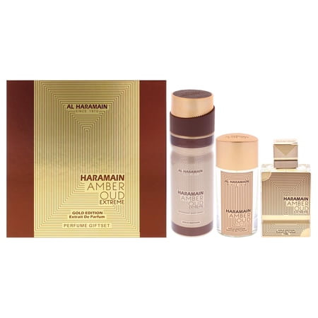 Al Haramain Amber Oud Gold Extreme Eau de Parfum for Unisex 3pc Set 2.5 oz & 1.0 oz, 6.6 oz Body Spray