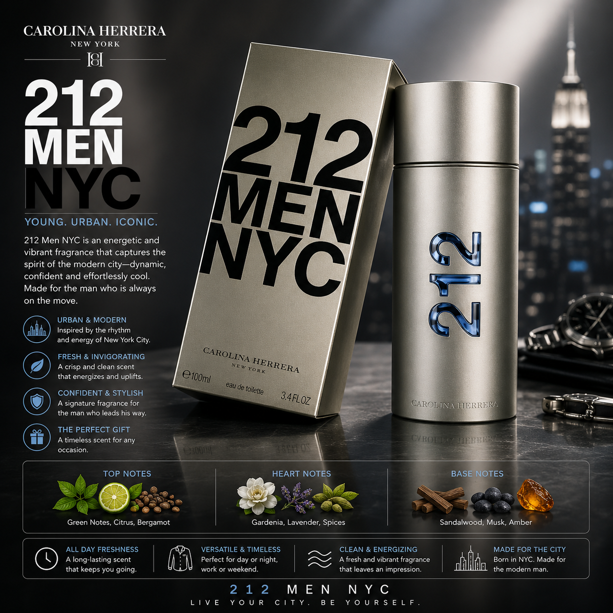 Carolina Herrera 212 NYC (Eau de Toilette 3.4 oz) for Men