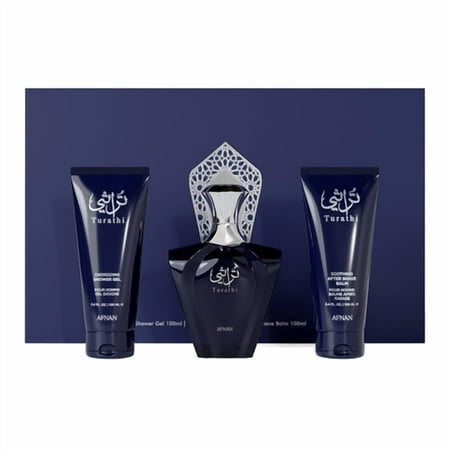 Afnan Turathi Blue Eau De Parfum 3.0 oz 3 Pc Set 3.0 Eau De Parfum Blue + 3.4 Sg + 3.4 After Shave Balm for Men