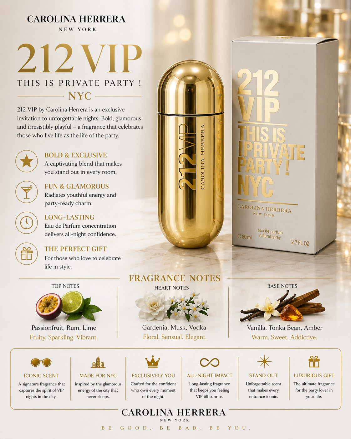 Carolina Herrera 212 Vip Eau De Parfum 4.2 oz Limited Qty for Women
