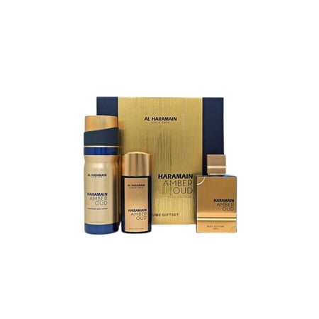Al Haramain Amber Oud Bleu Eau de Parfum for Unisex 3PC Set 2.5 oz, 1.0 oz, 6.6 oz Body Sp