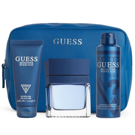 Guess Seductive Homme Blue Men’s Fragrance 4pc Gift Set Eau de Toilette 3.4oz + Deodorant 6.0oz + Shower Gel 3.4oz + Pouch