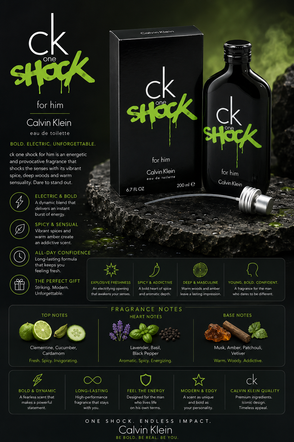 Calvin Klein Shock Eau de Toilette 6.7 oz for Men