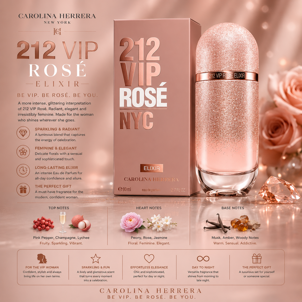 Carolina Herrera 212 VIP Rose Elixir (Eau de Parfum 2.7 oz) for Women