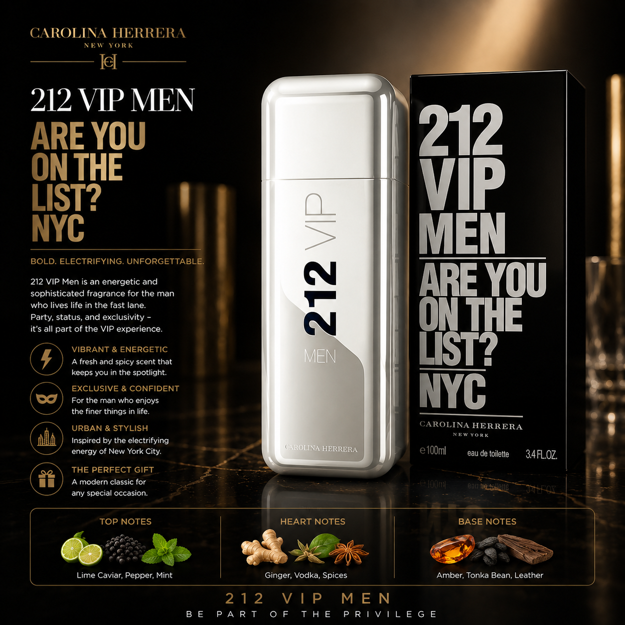 Carolina Herrera 212 VIP (Eau de Toilette 3.4 oz) for Men