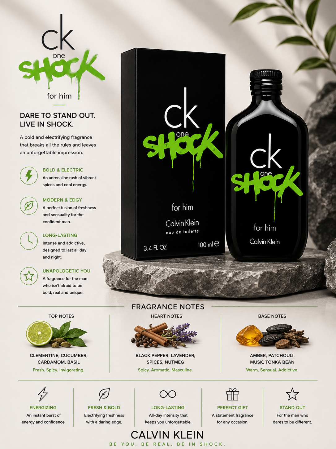 Calvin Klein Shock Eau de Toilette 3.4 oz for Men
