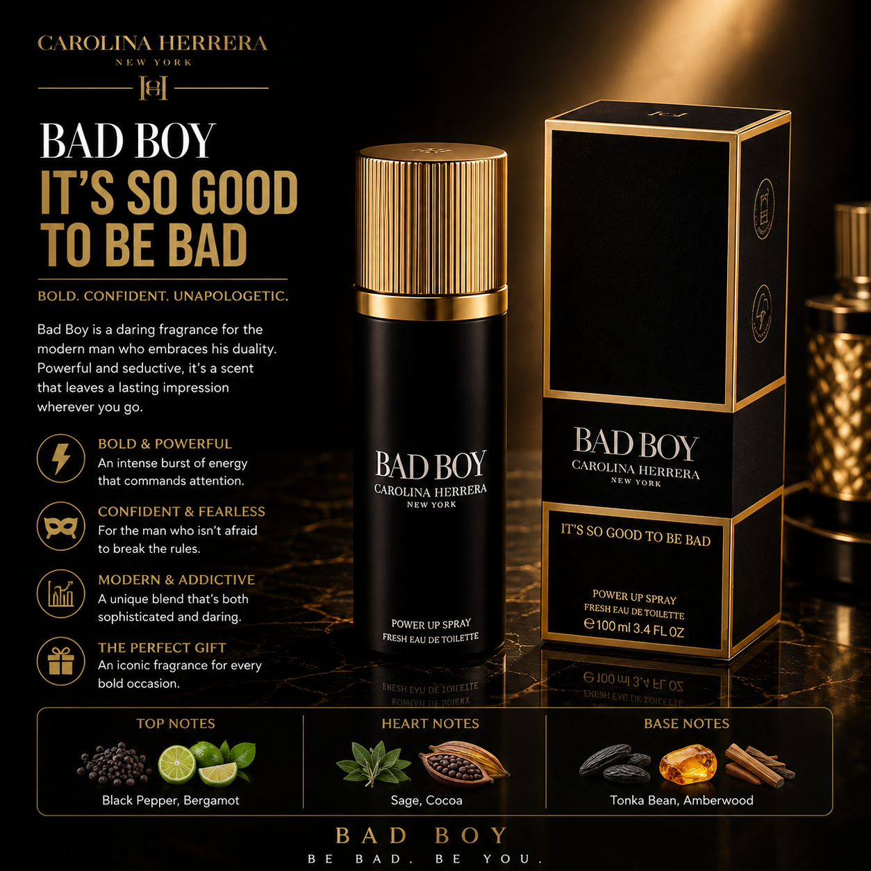 Carolina Herrera Bad Boy Power Up Body (Eau de Toilette 3.4 oz) for Men