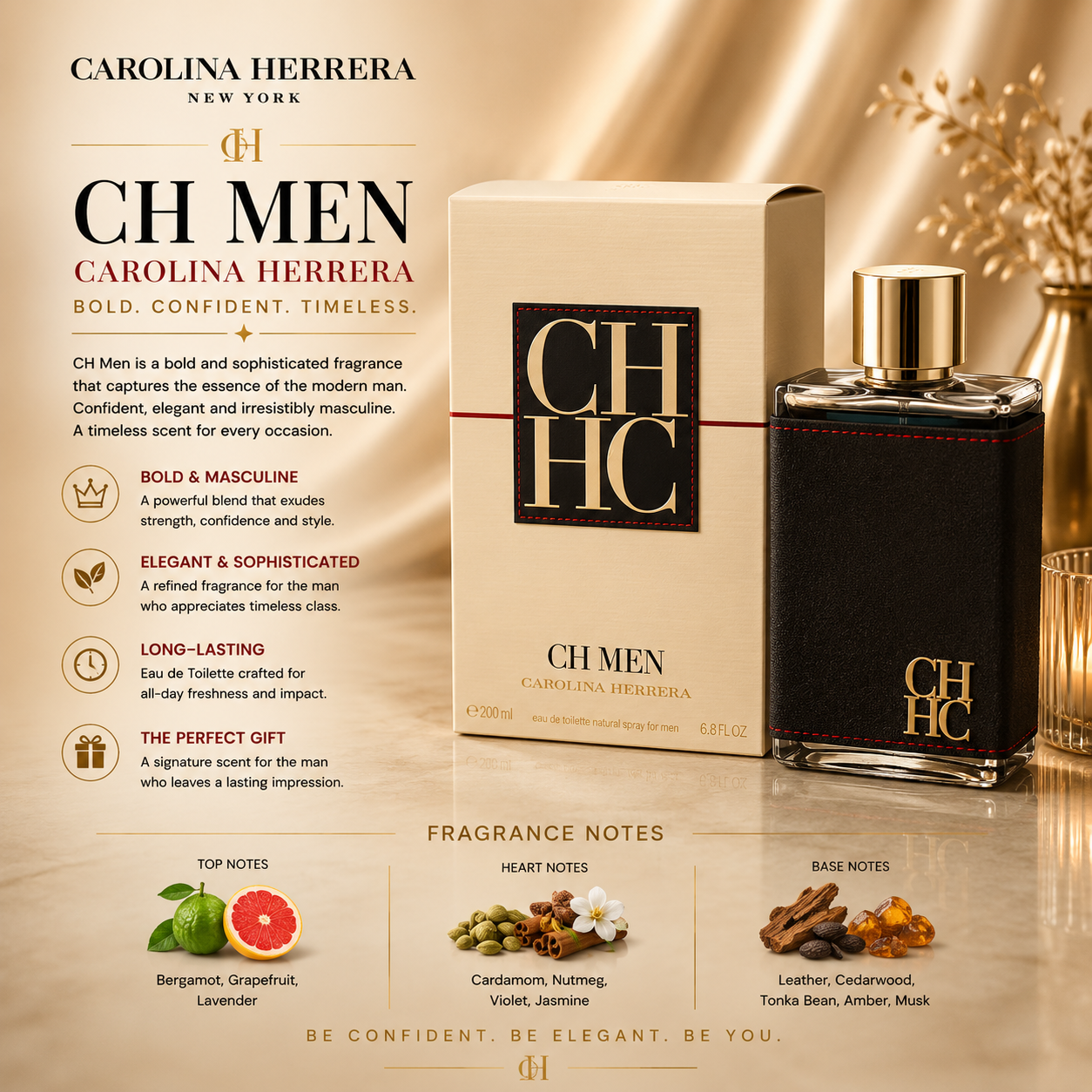Carolina Herrera Ch Eau De Toilette 6.7 oz for Men