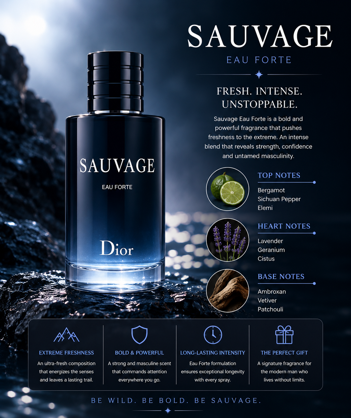 Dior Sauvage Forte Christian Parfum Eau de Parfum 3.3 oz for Men