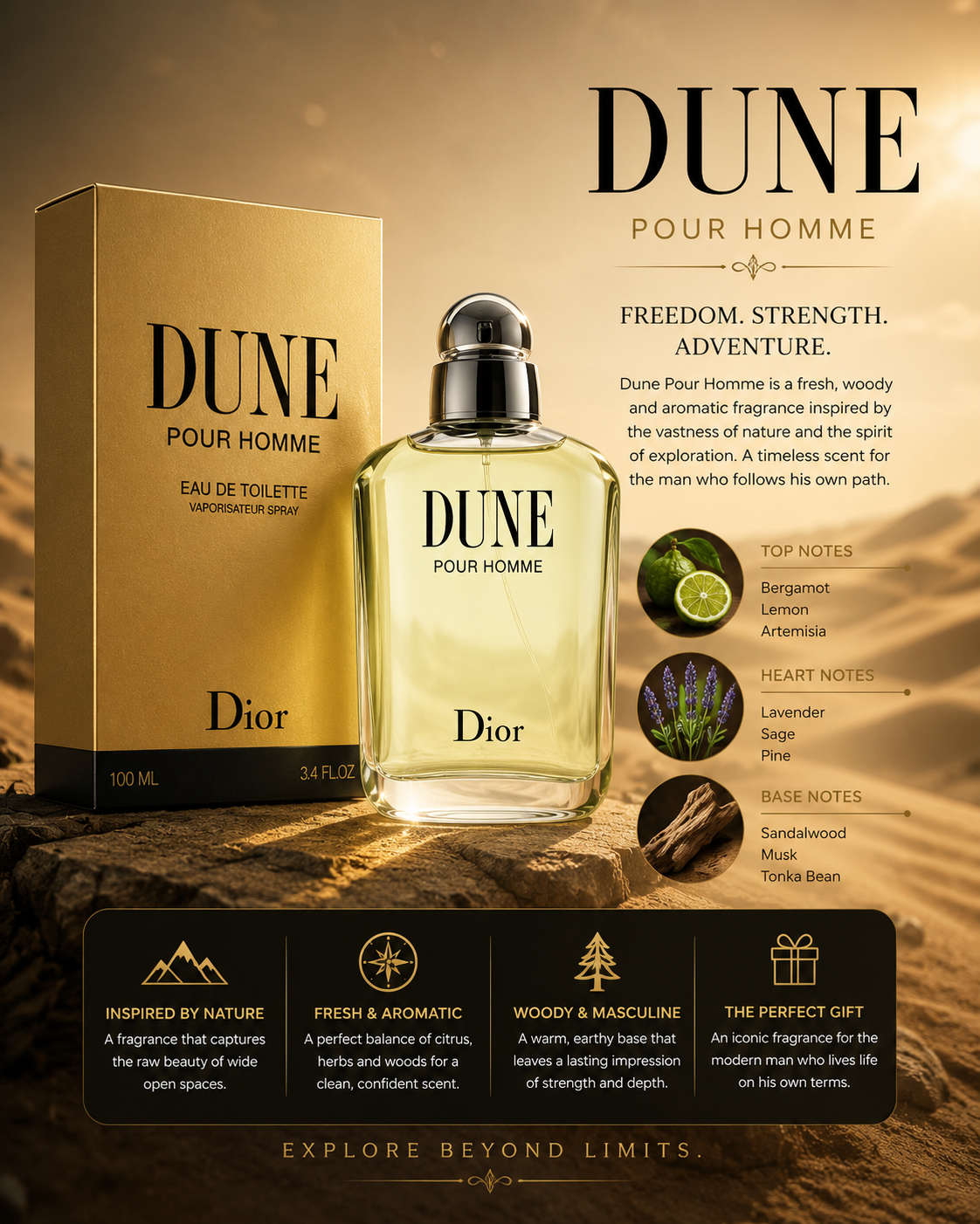 Dune 3.4 oz Eau de Toilette for for Men
