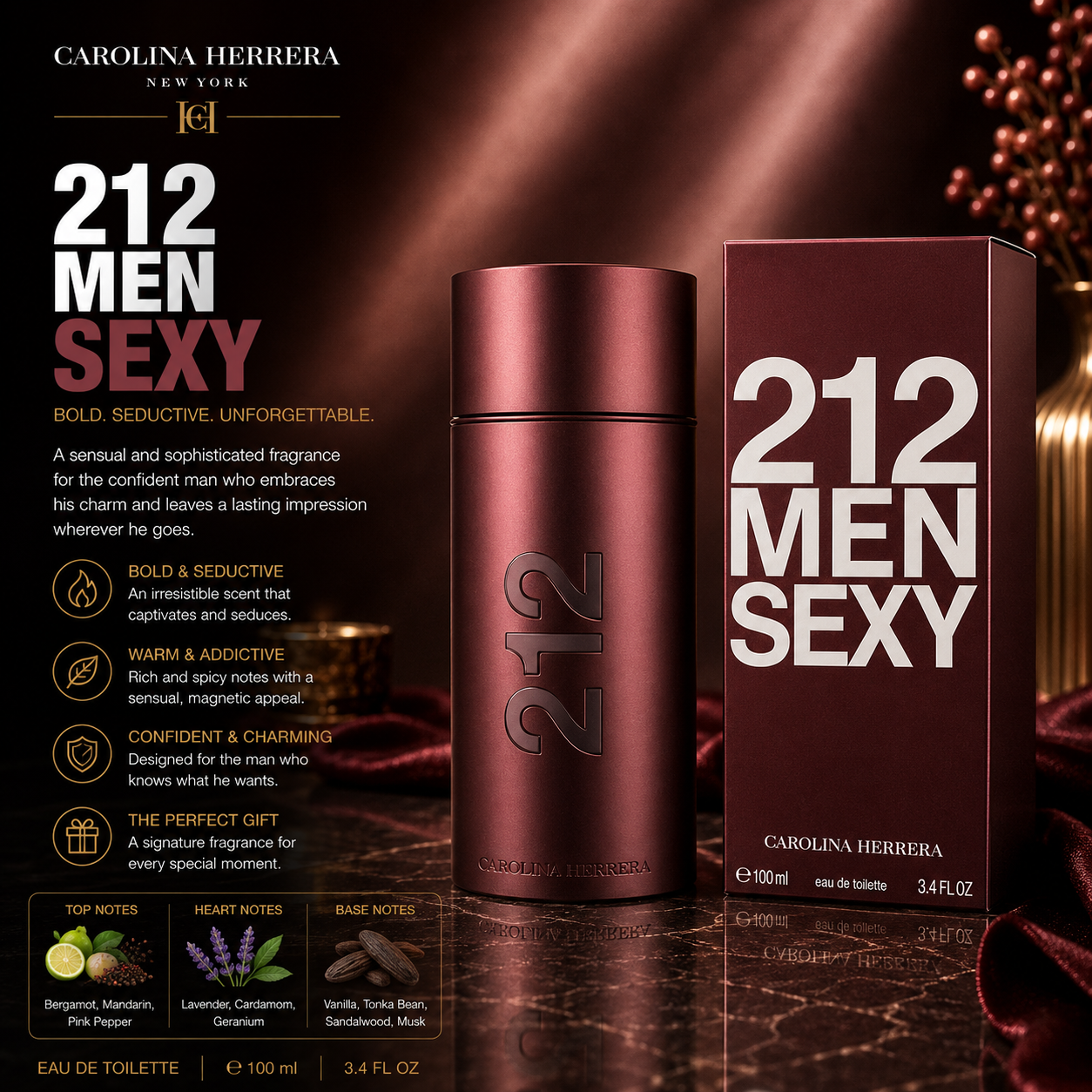 Carolina Herrera 212 Sexy Eau de Toilette Spray 100 ml for Men