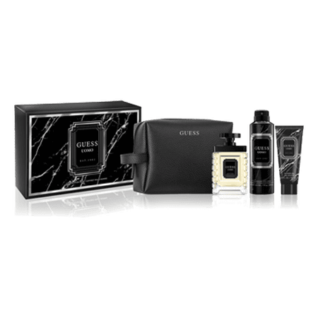 Guess Uofor Meno Gift Set Eau de Toilette 3.4 oz for Men Includes: 3.4 oz Eau de Toilette, 6.0 oz Deodorant, Shower Gel, Pouch