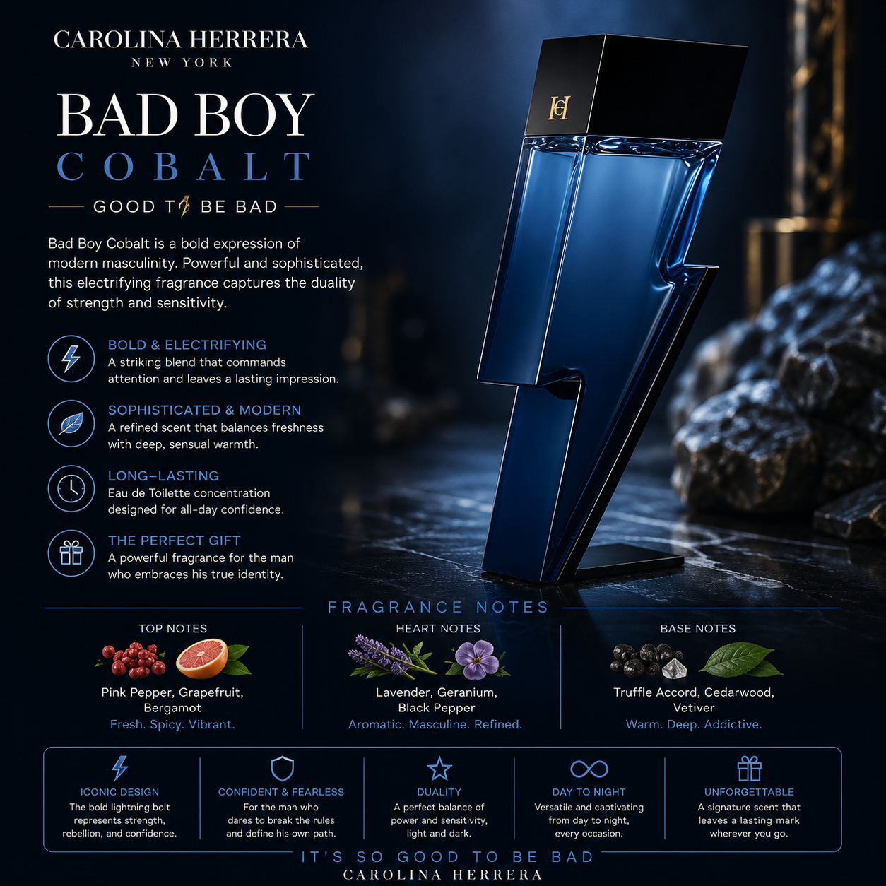 Carolina Herrera Bad Boy Cobalt Eau de Parfum Spray 3.4 oz for Men