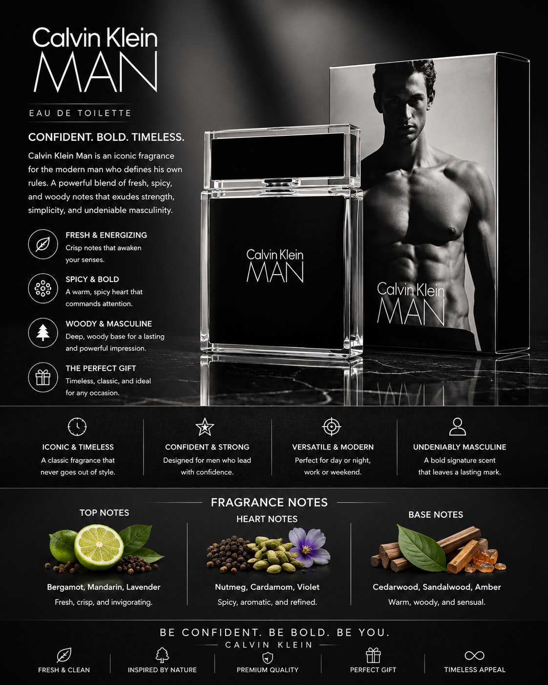 Calvin Klein Man Eau de Toilette 3.4 oz for Men