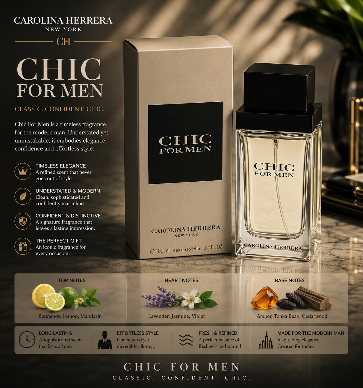 Carolina Herrera Chic Eau De Toilette Spray for Men