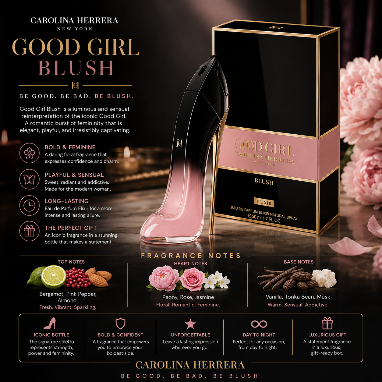 Carolina Herrera Good Girl Blush Elixir Eau De Parfum 1.7 oz Ltd Qty for Women