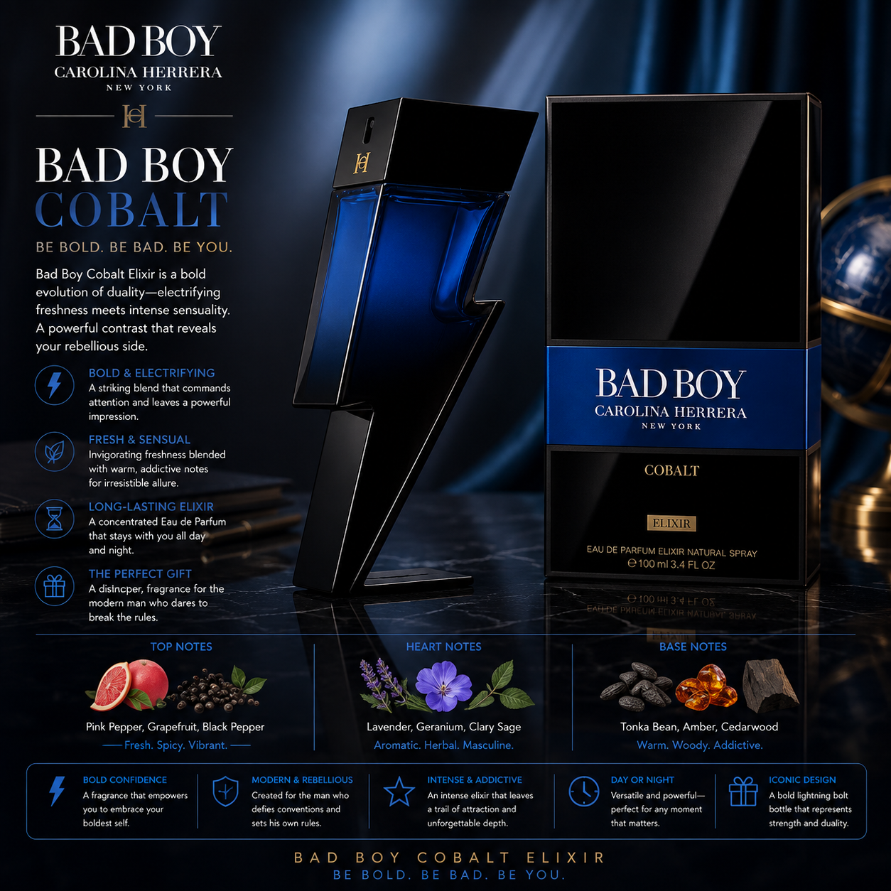 Carolina Herrera Bad Boy Cobalt Elixir (Eau de Parfum Spray 3.4 oz) for Men