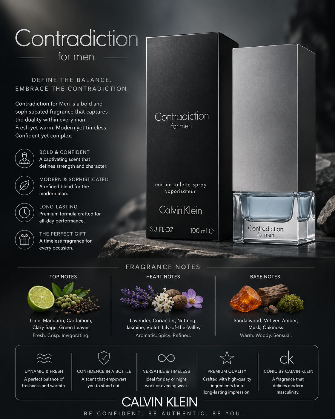 Calvin Klein Contradiction Eau de Toilette 3.4 oz for Men