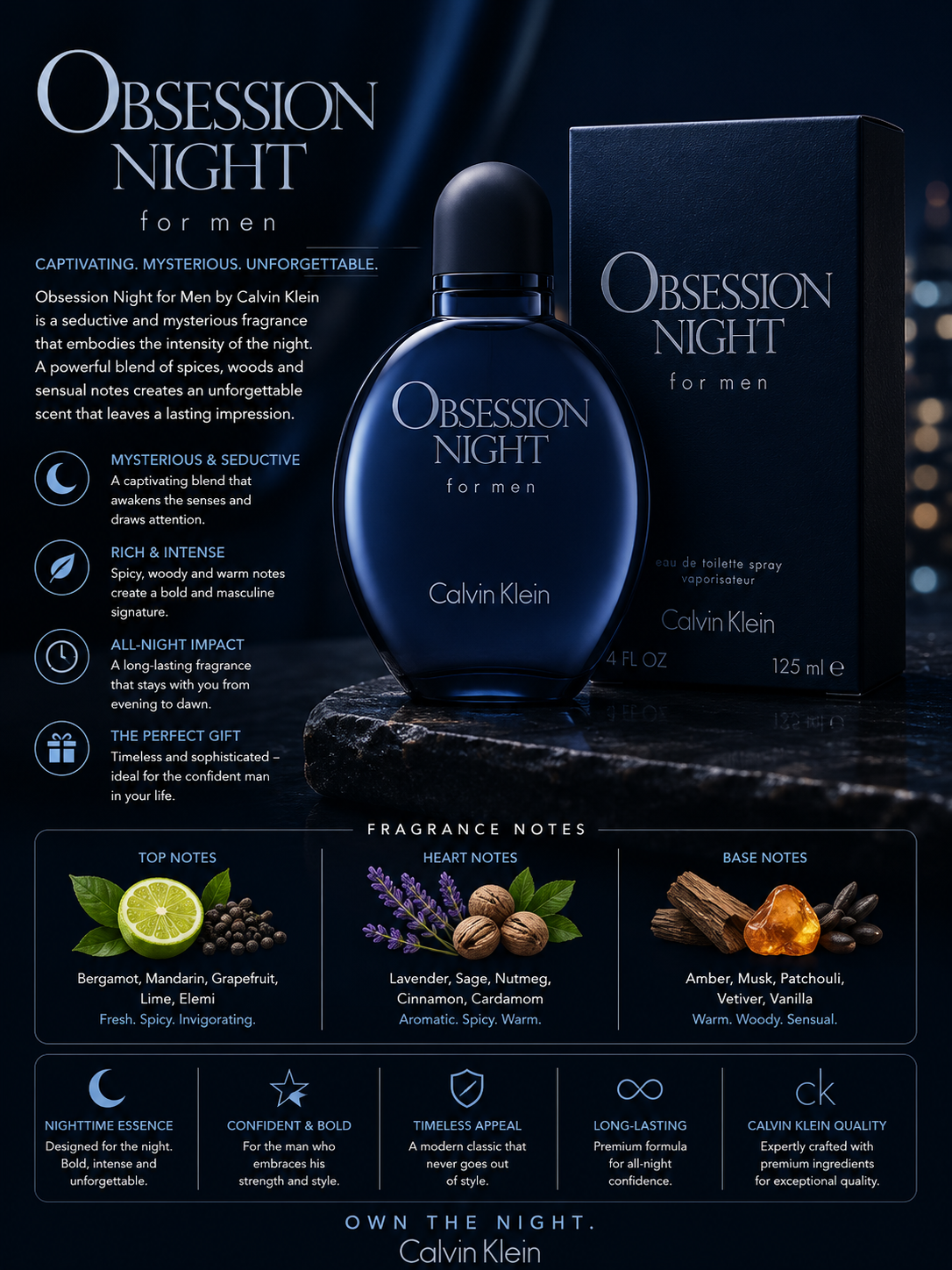Calvin Klein Obsession Night Eau de Toilette 4.2 oz for Men