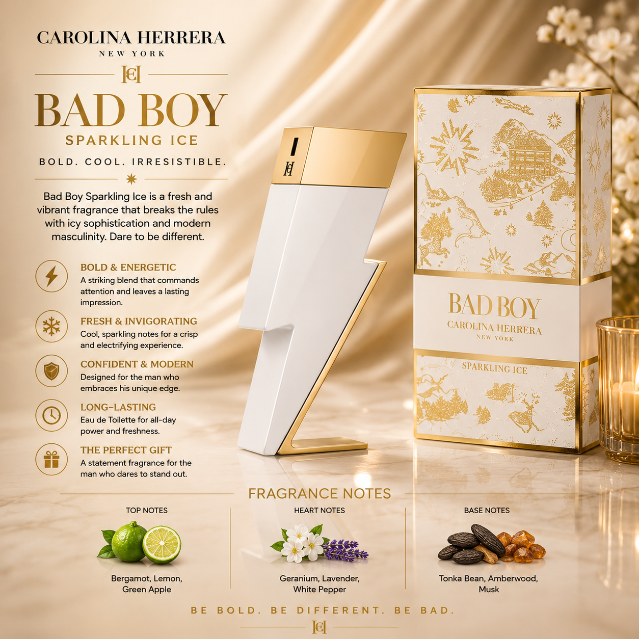 Carolina Herrera Bad Boy Sparkling Ice Eau De Toilette 3.4 oz for Men