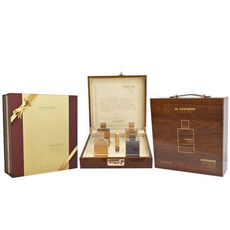 Al Haramain Amber Oud Collection Eau de Parfum 4x2.0 oz for Unisex 4pc Set Gold, Bleu, White, Carbon