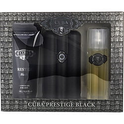 Cuba Prestige Black 3pc Set Eau De Toilette 3.0 oz, 6.6 oz Shower Gel, 3.3 oz After Shave for Men