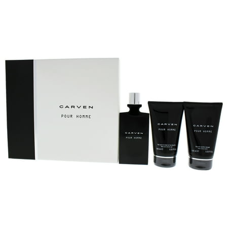 Carven Pour Homme 3PC Set 3.3 oz Eau de Toilette Spray, 3.3 oz After Shave Balm, 3.3 oz Shower Gel for Men