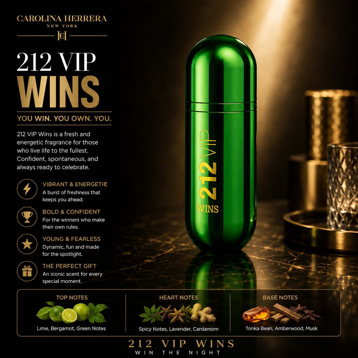 Carolina Herrera 212 Vip Wins Limited Edition Eau De Parfum 2.7 oz for Women