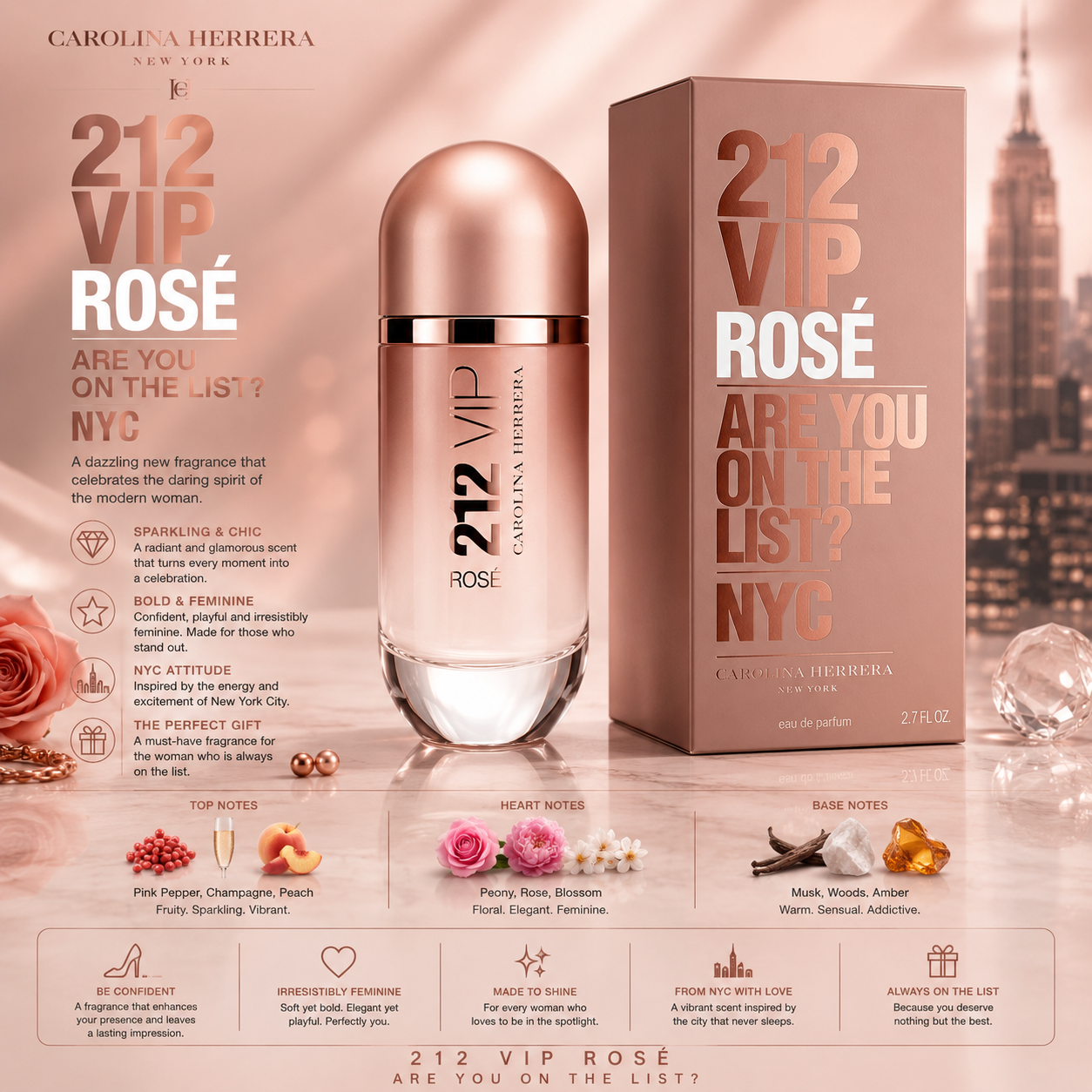 Carolina Herrera 212 Vip Rose Eau De Parfum 2.7 oz for Women